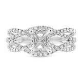 0.68ct 14k White Gold Diamond Semi-mount Ring for 1.00ct Center