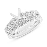 0.80t 14k White Gold Diamond Semi-mount Ring 2-pc for 1.00Center