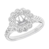 0.79ct 18k White Gold Diamond Semi-mount Ring for 1.50ct Center Size 6.5