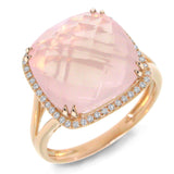 0.12ct Diamond & 8.68ct Rose Quartz 14k Rose Gold Ring Size 6