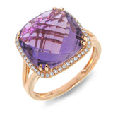 0.12ct Diamond & 8.28ct Amethyst 14k Rose Gold Ring