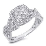 0.99ct 14k White Gold Diamond Cluster Engagement Ring Size 9.5