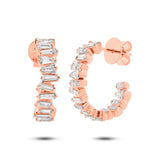 1.52ct 14k Rose Gold Diamond Baguette Hoop Earring