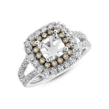 0.90ct 14k White Gold White & Champagne Diamond Semi-mount Ring for 5x5mm Center Size 5.5