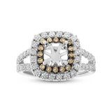 0.90ct 14k White Gold White & Champagne Diamond Semi-mount Ring for 5x5mm Center Size 5.5
