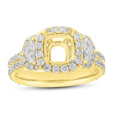1.55ct 18k Yellow Gold Diamond Semi-mount Ring for 7.2x7.2mm Center