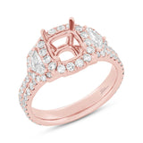 1.55ct 18k Rose Gold Diamond Semi-mount Ring for 7.2x7.2mm Center
