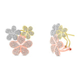 1.30ct 14k Three-tone Gold Diamond Flower Earring