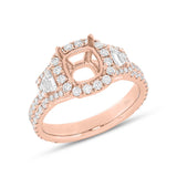 1.55ct 18k Rose Gold Diamond Semi-mount Ring for 7.2x7.2mm Center