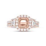 1.55ct 18k Rose Gold Diamond Semi-mount Ring for 7.2x7.2mm Center
