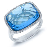 0.17ct Diamond & 11.08ct Blue Topaz 14k White Gold Ring Size 6
