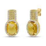 0.48ct White & Yellow Diamond & 3.50ct Citrine 14k Yellow Gold Earring