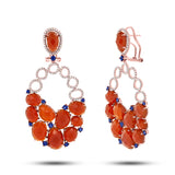 0.74ct Diamond & 26.67ct Red Agate & Blue Sapphire 14k Rose Gold Earring