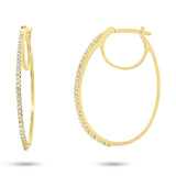 0.19ct 14k Yellow Gold Diamond Oval Hoop Earring