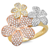 0.68ct 14k Three-tone Gold Diamond Flower Ring Size 6.5