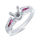 0.32ct Diamond & 0.24ct Ruby 14k White Gold Semi-mount Ring Size 6.5