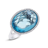 0.17ct Diamond & 12.39ct Blue Topaz 14k White Gold Ring Size 8