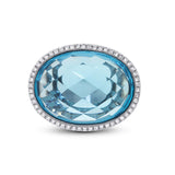 0.17ct Diamond & 12.39ct Blue Topaz 14k White Gold Ring Size 8