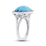 0.17ct Diamond & 12.39ct Blue Topaz 14k White Gold Ring Size 8