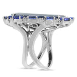 0.12ct Diamond & 27.00ct Flat Rose Cut Blue Sapphire & Tanzanite 18k White Gold Ring