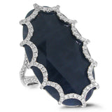 0.69ct Diamond & 22.01ct Flat Rose Cut Blue Sapphire 18k White Gold Ring