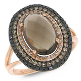 0.60ct White, Champagne & Black Diamond & 2.93ct Smokey Topaz 14k Rose Gold Ring Size 6.5