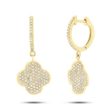 0.57ct 14k Yellow Gold Diamond Pave Clover Earring