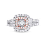 0.73ct 14k Two-Tone Rose Gold Diamond Semi-mount Ring for 5x5mm Center