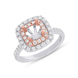 0.73ct 14k Two-Tone Rose Gold Diamond Semi-mount Ring for 6.5x6.5mm Center