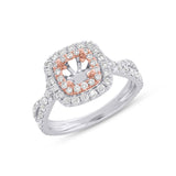0.94ct 14k Two-Tone Rose Gold Diamond Semi-mount Ring for 5x5mm Center