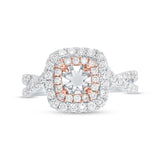 0.94ct 14k Two-Tone Rose Gold Diamond Semi-mount Ring for 5x5mm Center