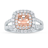 0.95ct 14k Two-Tone Rose Gold Diamond Semi-mount Ring for 5.5x5.5mm Center