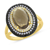 0.60ct White, Champagne & Black Diamond & 2.93ct Smokey Topaz 14k Yellow Gold Ring