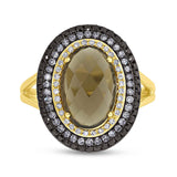 0.60ct White, Champagne & Black Diamond & 2.93ct Smokey Topaz 14k Yellow Gold Ring