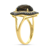 0.60ct White, Champagne & Black Diamond & 2.93ct Smokey Topaz 14k Yellow Gold Ring Size 6