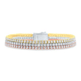 7.18ct 14k 3-Tone Gold Diamond 3 Row Tennis Bracelet