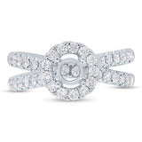 0.90ct 14k White Gold Diamond Semi-mount Ring for 0.60ct Center