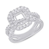 1.45ct 14k White Gold Diamond Semi-mount Ring for 6x6mm Center