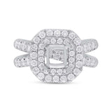 1.45ct 14k White Gold Diamond Semi-mount Ring for 6x6mm Center