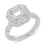 1.00ct 14k White Gold Diamond Semi-mount Ring for 6x6mm Center