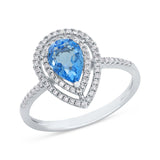 0.38ct Diamond & 1.61ct Blue Topaz 14k White Gold Ring Size 10