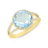 0.20ct Diamond & 4.30ct Blue Topaz 14k Yellow Gold Ring