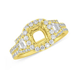 1.55ct 18k Yellow Gold Diamond Semi-mount Ring for 7.2x7.2mm Center