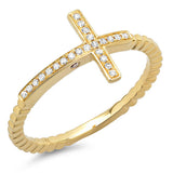 0.08ct 14k Yellow Gold Diamond Cross Ring Size 5