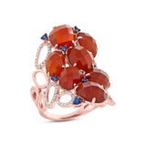 0.29ct Diamond & 13.92ct Red Agate & Blue Sapphire 14k Rose Gold Ring Size 8