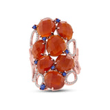 0.29ct Diamond & 13.92ct Red Agate & Blue Sapphire 14k Rose Gold Ring Size 8