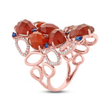 0.29ct Diamond & 13.92ct Red Agate & Blue Sapphire 14k Rose Gold Ring Size 8