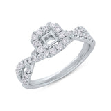 0.45ct 14k White Gold Diamond Semi-mount Ring for 3.75x3.75mm Center