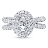 1.00ct 14k White Gold Diamond Semi-mount Ring for 6.5x4.5mm Center