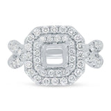 1.10ct 14k White Gold Diamond Semi-mount Ring for 6x6mm Center